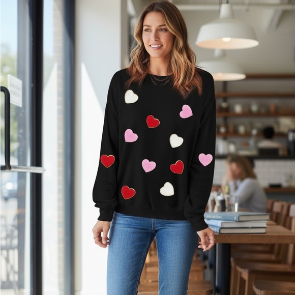 Zen Lily Tops - NEW•XL•❗️1 LEFT❗️ZEN•SWEETHEART BLACK CANDY HEARTS SWEATSHIRT
